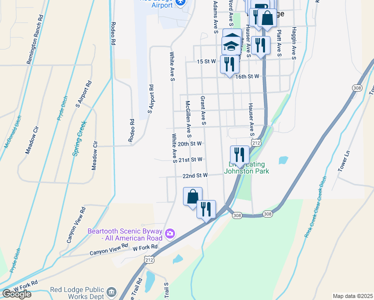 map of restaurants, bars, coffee shops, grocery stores, and more near in Red Lodge