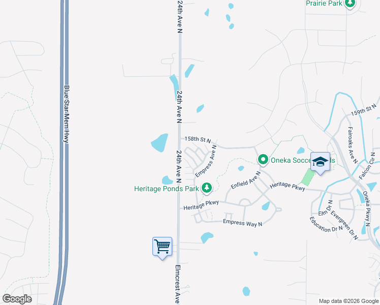 map of restaurants, bars, coffee shops, grocery stores, and more near 15656 Emerald Drive North in Hugo