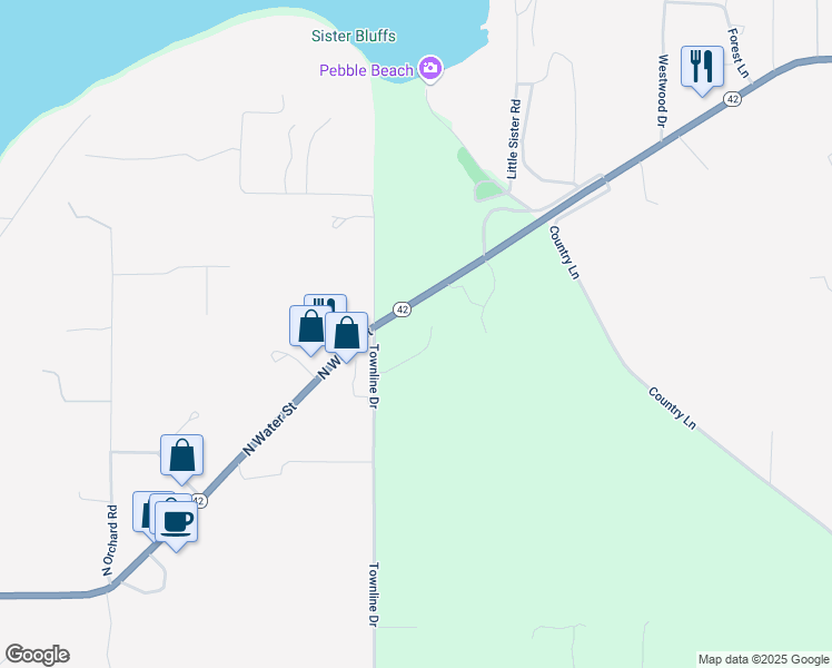 map of restaurants, bars, coffee shops, grocery stores, and more near 2762 Arbor Drive in Sister Bay