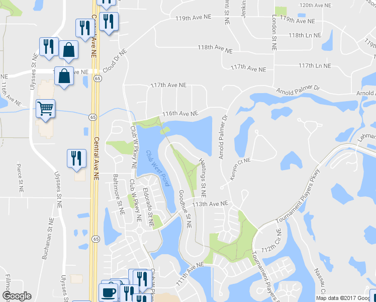 map of restaurants, bars, coffee shops, grocery stores, and more near 11447 Hastings Street Northeast in Blaine