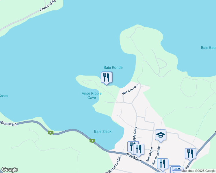 map of restaurants, bars, coffee shops, grocery stores, and more near 700 Chemin Ripple Cove in Ayer's Cliff