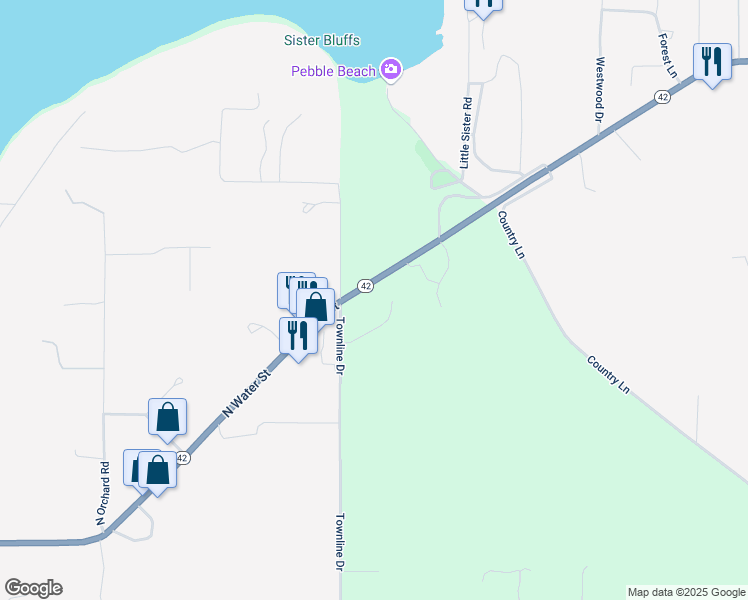 map of restaurants, bars, coffee shops, grocery stores, and more near 2762 Arbor Drive in Sister Bay