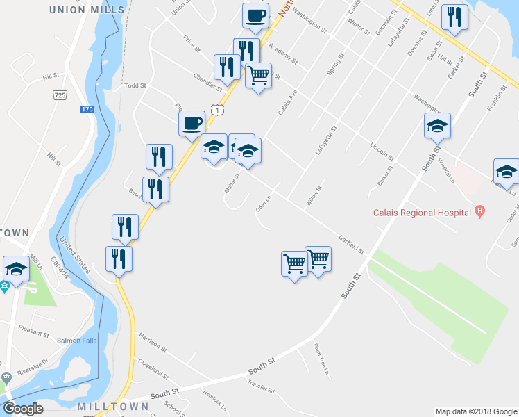 map of restaurants, bars, coffee shops, grocery stores, and more near 1 Odey Lane in Calais
