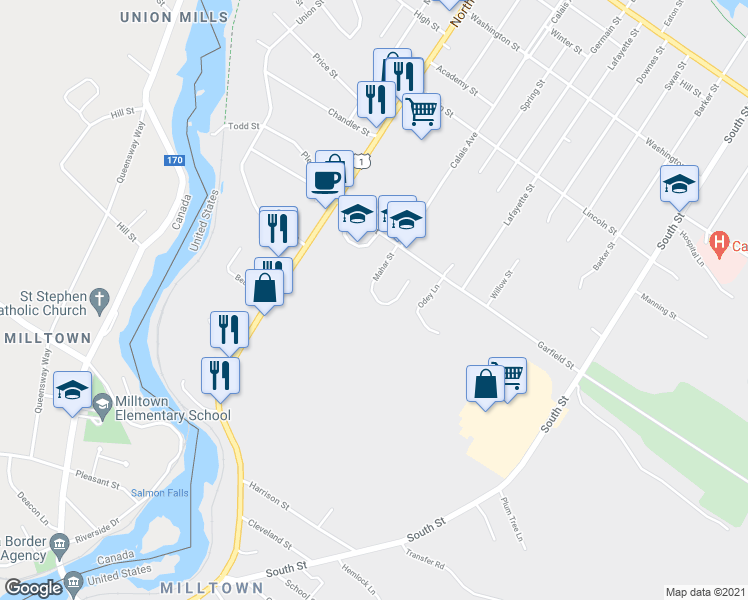 map of restaurants, bars, coffee shops, grocery stores, and more near 88 Calais Avenue in Calais