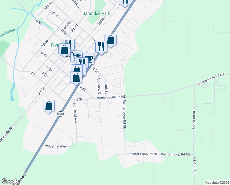 map of restaurants, bars, coffee shops, grocery stores, and more near 3681 J Street in Hubbard