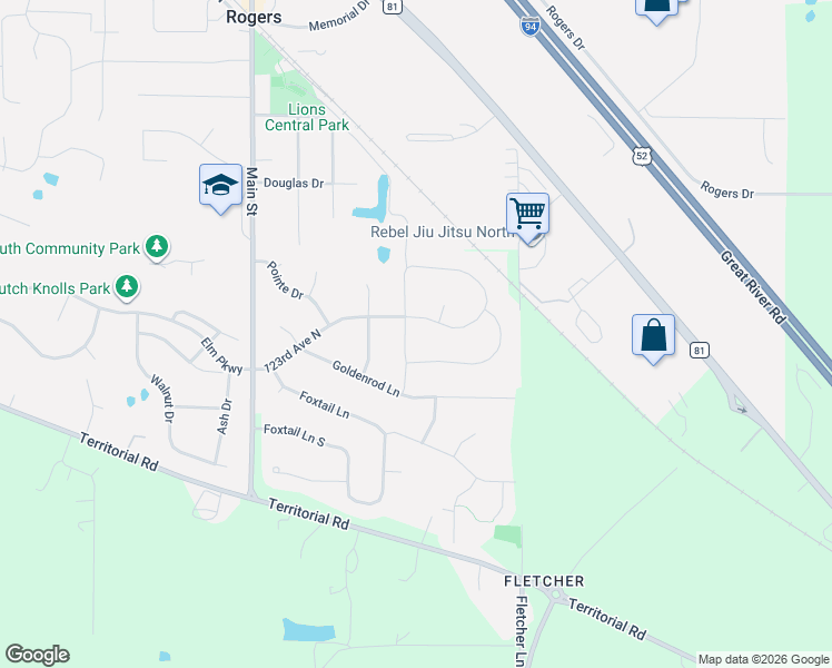 map of restaurants, bars, coffee shops, grocery stores, and more near 20949 Peony Lane in Rogers