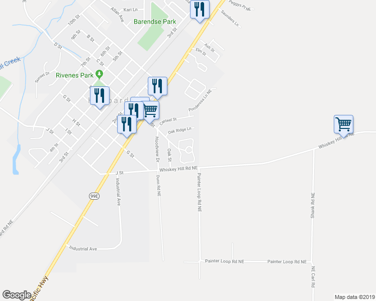 map of restaurants, bars, coffee shops, grocery stores, and more near 3347 Rainbow Loop in Hubbard