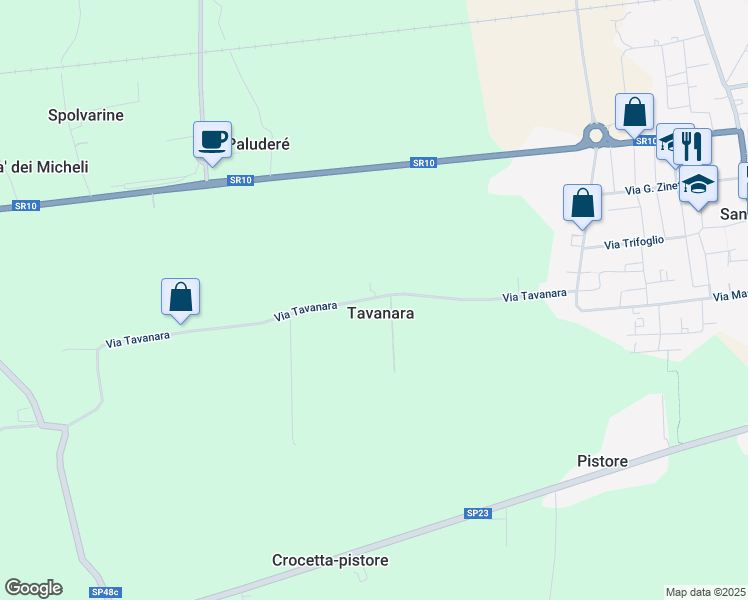 map of restaurants, bars, coffee shops, grocery stores, and more near 25 Via Tavanara in Tavanara