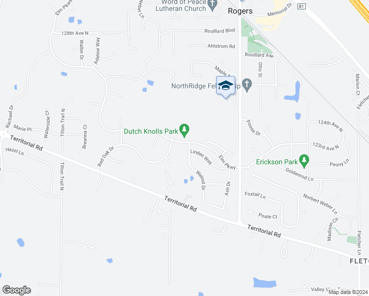 map of restaurants, bars, coffee shops, grocery stores, and more near 12375 Walnut Drive in Rogers