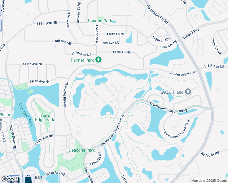 map of restaurants, bars, coffee shops, grocery stores, and more near 11561 Palisade Court Northeast in Minneapolis