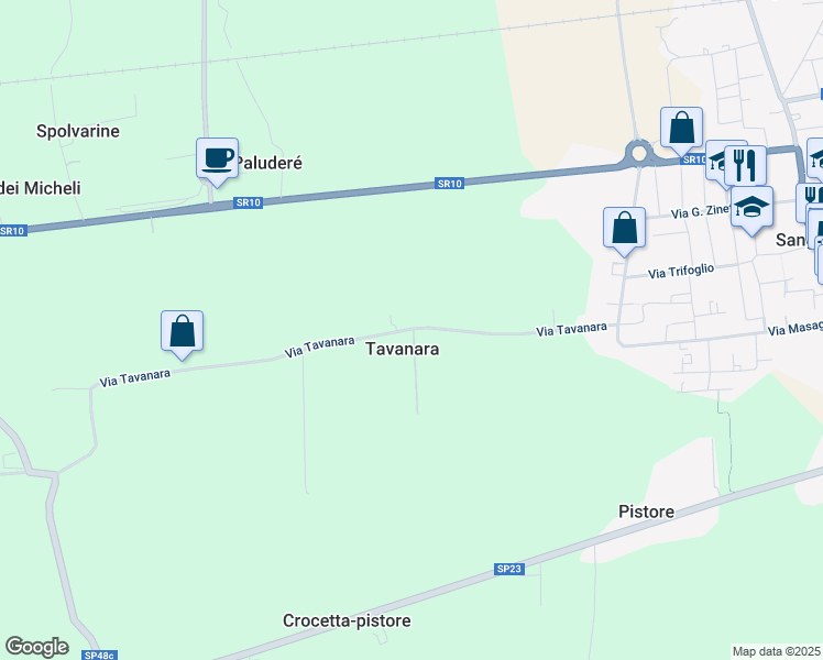 map of restaurants, bars, coffee shops, grocery stores, and more near 25 Via Tavanara in Tavanara