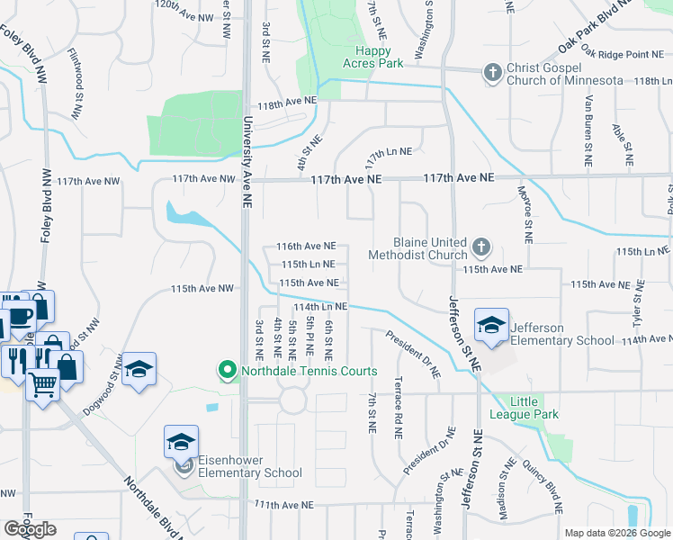 map of restaurants, bars, coffee shops, grocery stores, and more near 1-199 115th Lane Northeast in Blaine