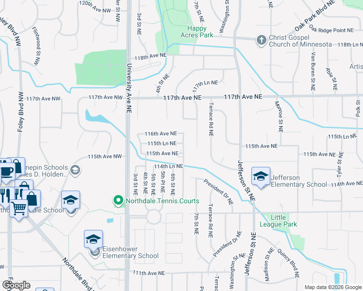 map of restaurants, bars, coffee shops, grocery stores, and more near 11525 6th Place Northeast in Blaine