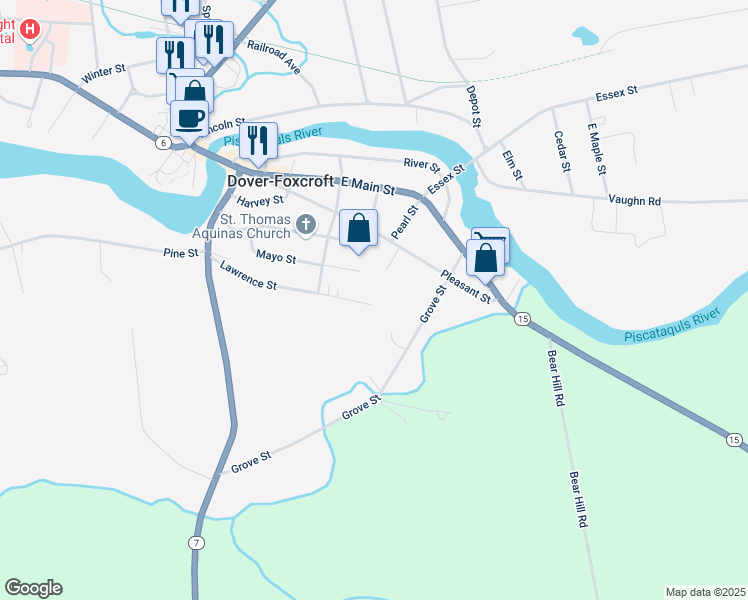 map of restaurants, bars, coffee shops, grocery stores, and more near 172 Lawrence Street in Dover-Foxcroft
