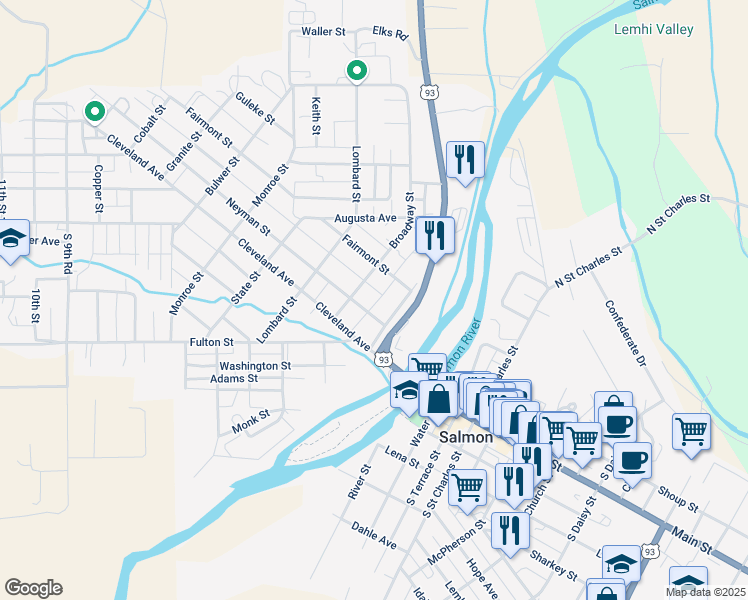 map of restaurants, bars, coffee shops, grocery stores, and more near 300-398 Front Street in Salmon