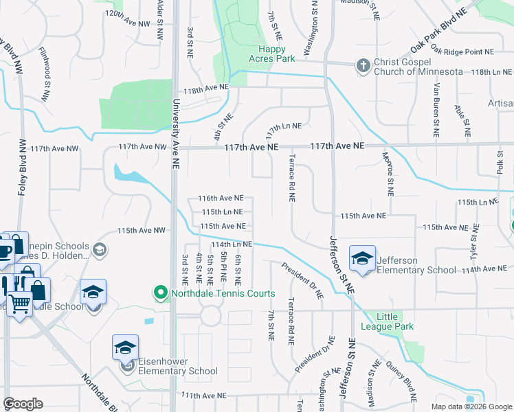 map of restaurants, bars, coffee shops, grocery stores, and more near 11525 6th Place Northeast in Blaine