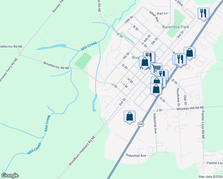 map of restaurants, bars, coffee shops, grocery stores, and more near 2862 Walnut Court in Hubbard