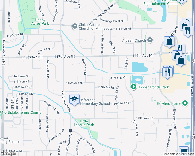 map of restaurants, bars, coffee shops, grocery stores, and more near 760 116th Avenue Northeast in Blaine