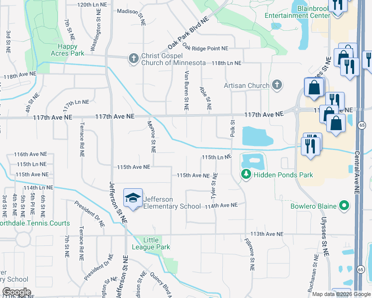 map of restaurants, bars, coffee shops, grocery stores, and more near 760 116th Avenue Northeast in Blaine