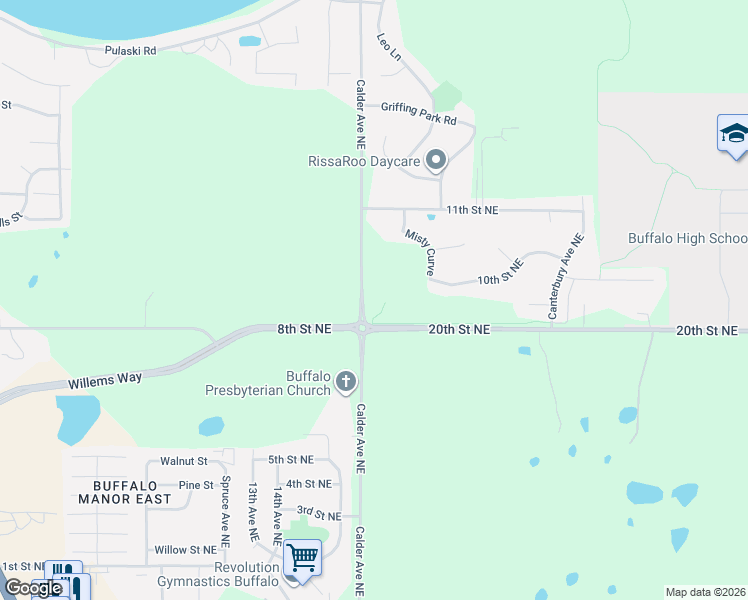 map of restaurants, bars, coffee shops, grocery stores, and more near 1004 Misty Meadow Boulevard in Buffalo