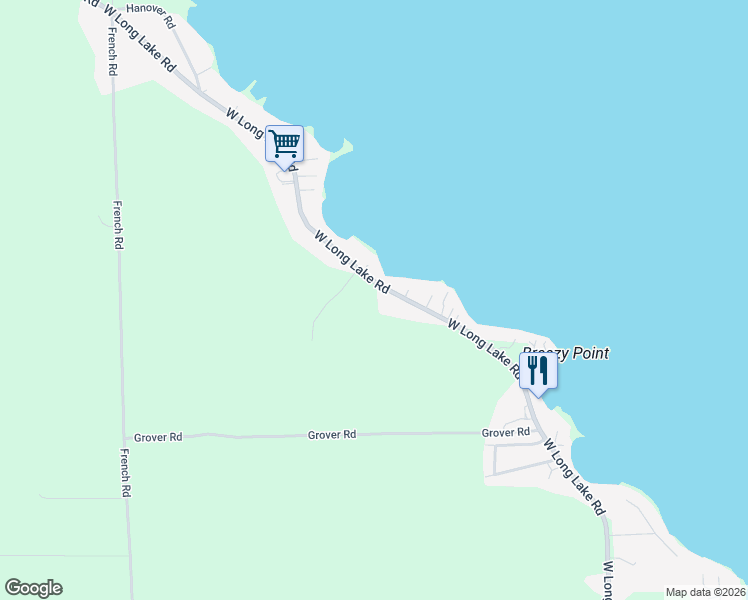 map of restaurants, bars, coffee shops, grocery stores, and more near 9350 West Long Lake Road in Alpena