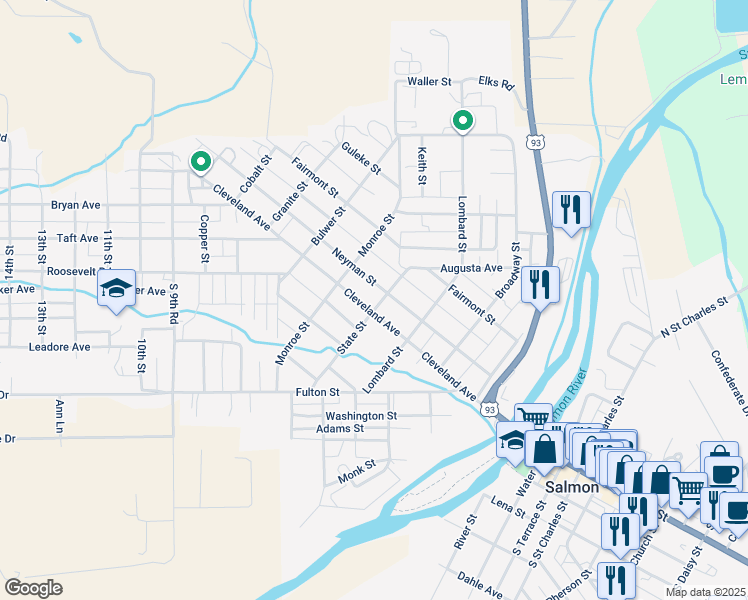 map of restaurants, bars, coffee shops, grocery stores, and more near 200 State Street in Salmon