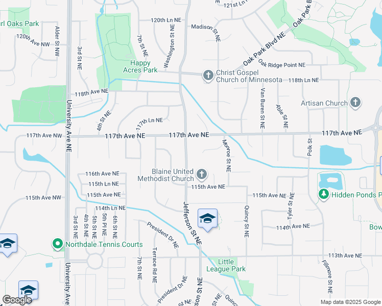 map of restaurants, bars, coffee shops, grocery stores, and more near 11624 Jefferson Street Northeast in Blaine