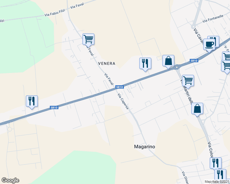 map of restaurants, bars, coffee shops, grocery stores, and more near 122 Via Capersa in Sanguinetto