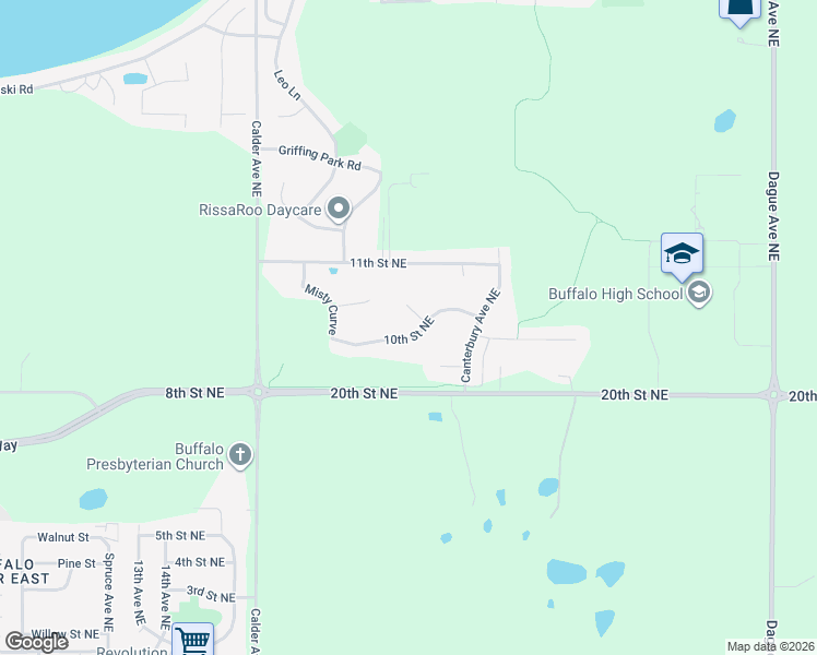 map of restaurants, bars, coffee shops, grocery stores, and more near 1805 10th Street Northeast in Buffalo