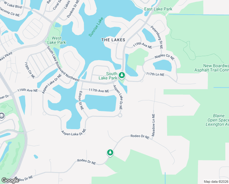 map of restaurants, bars, coffee shops, grocery stores, and more near 3093 Aspen Lake Drive Northeast in Blaine