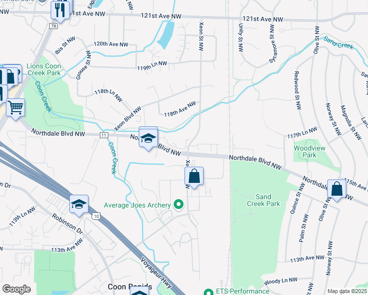 map of restaurants, bars, coffee shops, grocery stores, and more near 1209 Northdale Boulevard Northwest in Minneapolis