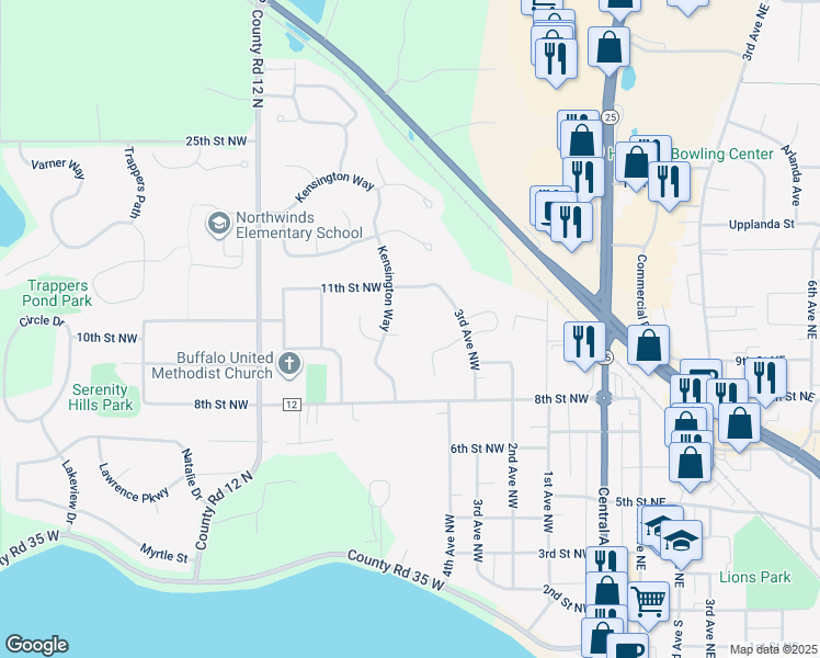 map of restaurants, bars, coffee shops, grocery stores, and more near 904 Hazelwood Circle in Buffalo
