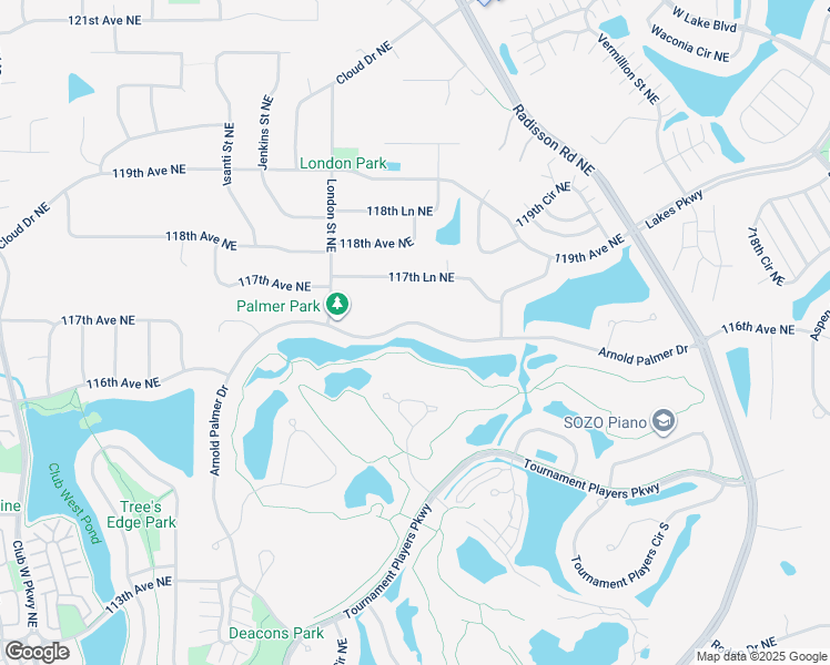 map of restaurants, bars, coffee shops, grocery stores, and more near 2082 Arnold Palmer Drive Northeast in Blaine
