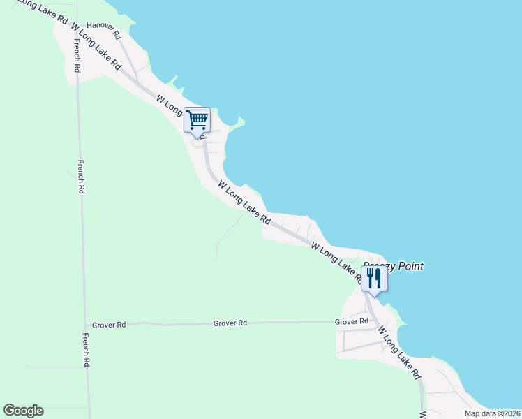 map of restaurants, bars, coffee shops, grocery stores, and more near 9350-9450 West Long Lake Road in Alpena
