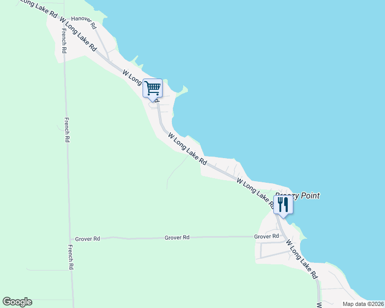 map of restaurants, bars, coffee shops, grocery stores, and more near 9350-9450 West Long Lake Road in Alpena