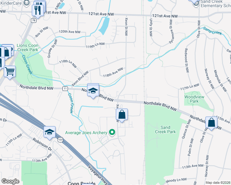 map of restaurants, bars, coffee shops, grocery stores, and more near 1209 Northdale Boulevard Northwest in Minneapolis