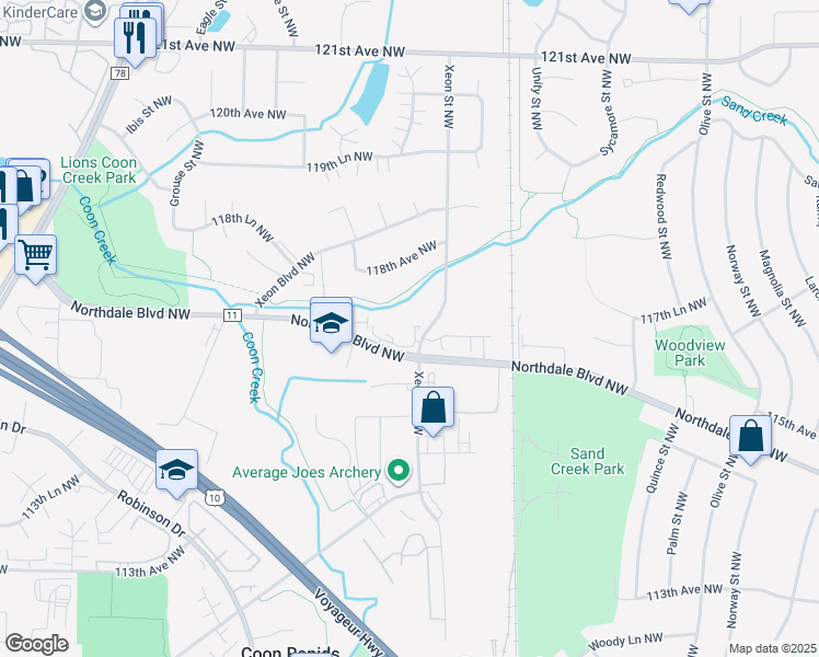 map of restaurants, bars, coffee shops, grocery stores, and more near 1209 Northdale Boulevard Northwest in Minneapolis