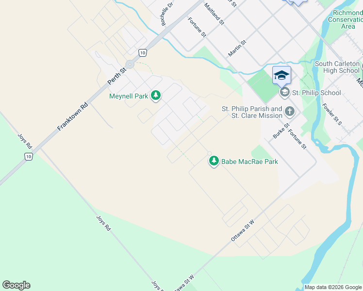 map of restaurants, bars, coffee shops, grocery stores, and more near 125 Yearling Circle in Ottawa