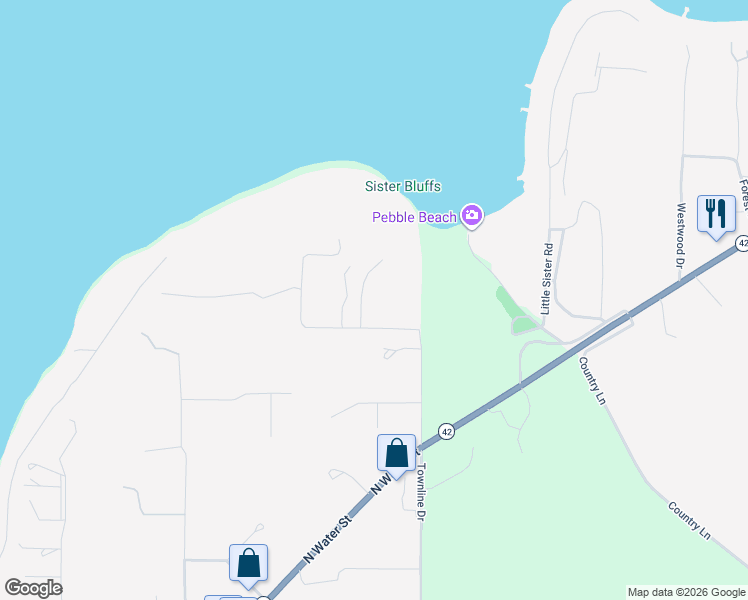 map of restaurants, bars, coffee shops, grocery stores, and more near 10508 Townline Drive in Sister Bay