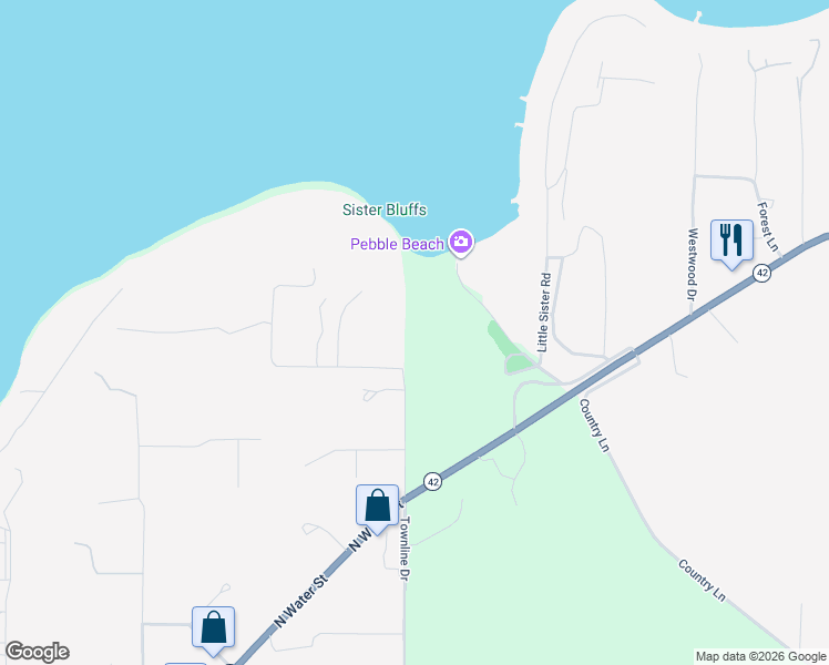 map of restaurants, bars, coffee shops, grocery stores, and more near 10508 Townline Drive in Sister Bay