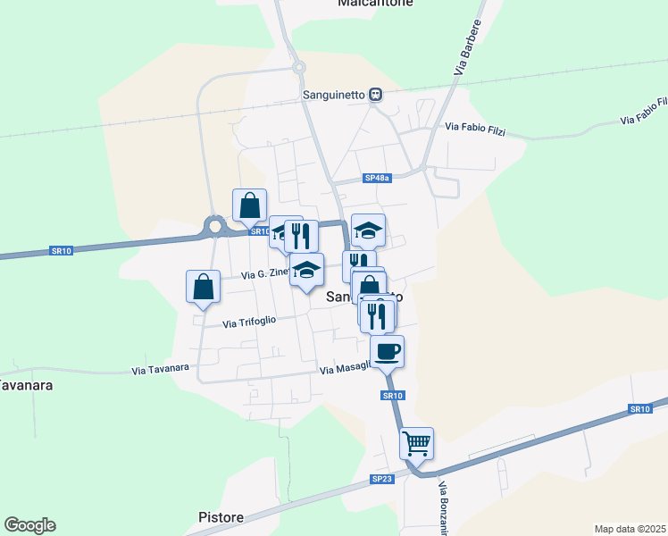 map of restaurants, bars, coffee shops, grocery stores, and more near 1 Via G. Zinetti in Sanguinetto