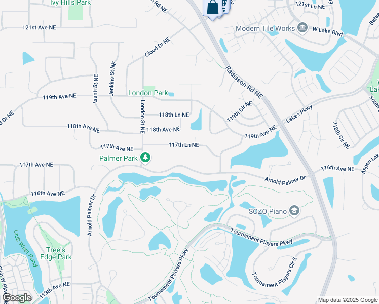 map of restaurants, bars, coffee shops, grocery stores, and more near 2120 117th Lane Northeast in Blaine