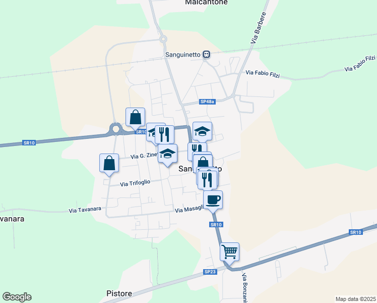 map of restaurants, bars, coffee shops, grocery stores, and more near 1 Via Gaetano Zinetti in Sanguinetto