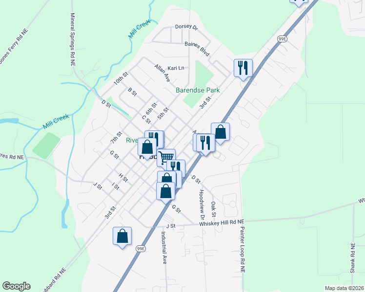 map of restaurants, bars, coffee shops, grocery stores, and more near 3780 2nd Street in Hubbard