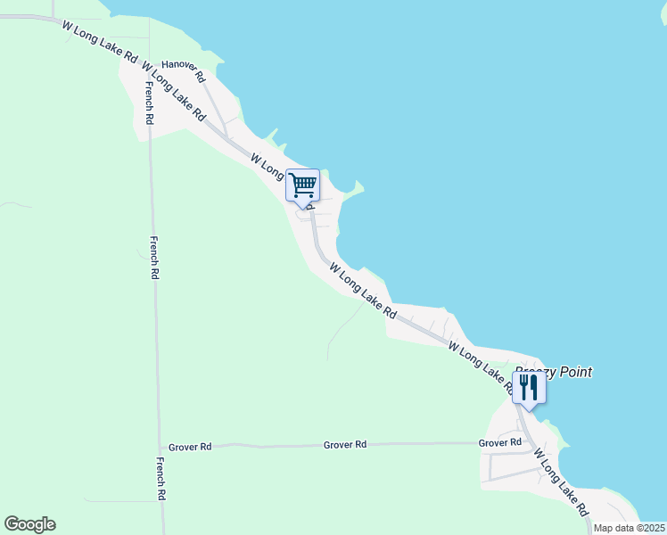 map of restaurants, bars, coffee shops, grocery stores, and more near 9453 West Long Lake Road in Alpena