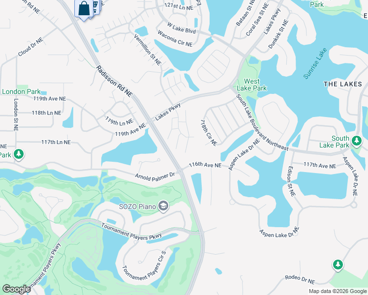 map of restaurants, bars, coffee shops, grocery stores, and more near 11730 Vermillion Street Northeast in Blaine
