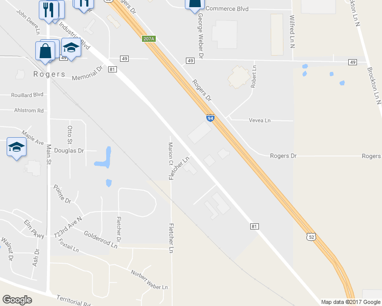 map of restaurants, bars, coffee shops, grocery stores, and more near 20551 County Road 101 in Rogers