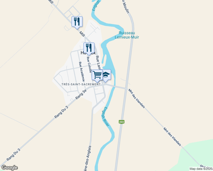map of restaurants, bars, coffee shops, grocery stores, and more near 5 Rue Lambton in Howick