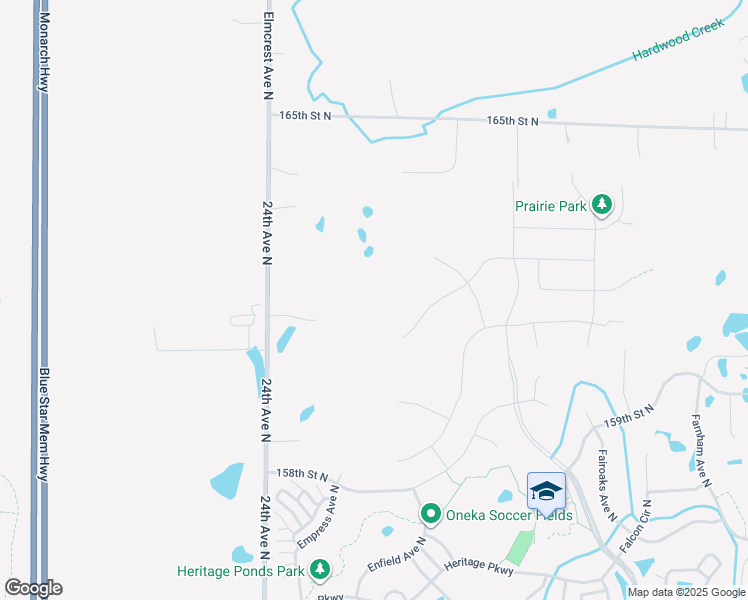 map of restaurants, bars, coffee shops, grocery stores, and more near 16075 Elmcrest Avenue North in Hugo