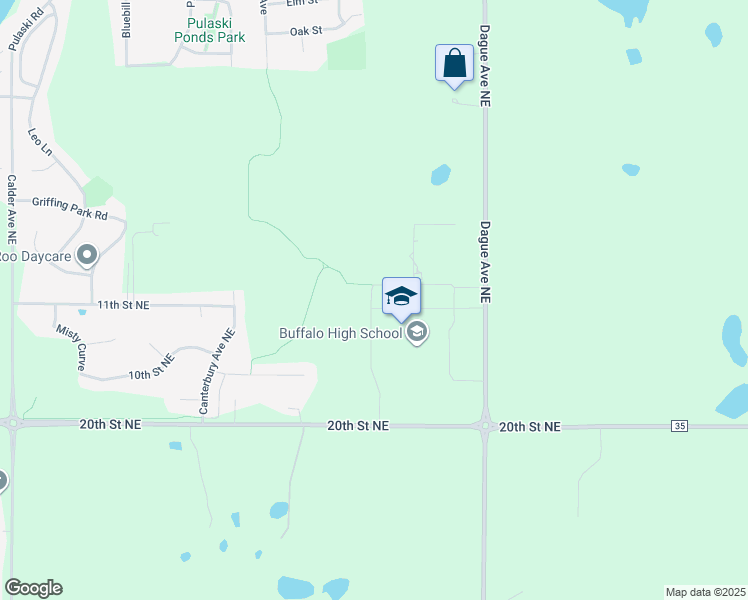 map of restaurants, bars, coffee shops, grocery stores, and more near 877 Bison Boulevard in Buffalo